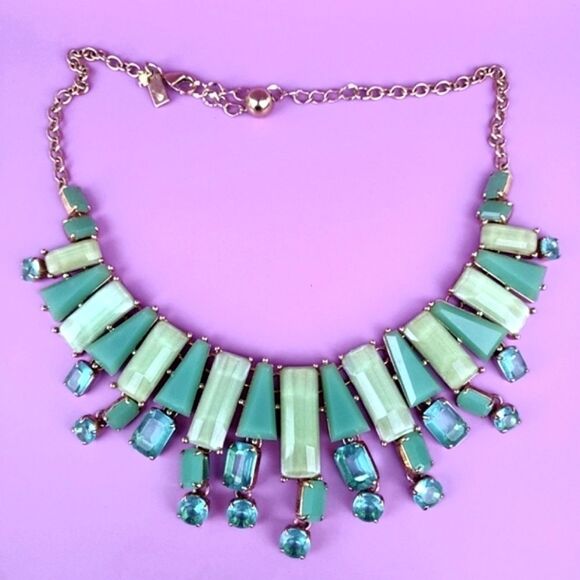 Kate Spade Beach Gem Aqua Blue Seaglass 12k Gold P Statement Bib Necklace - Picture 2 of 8